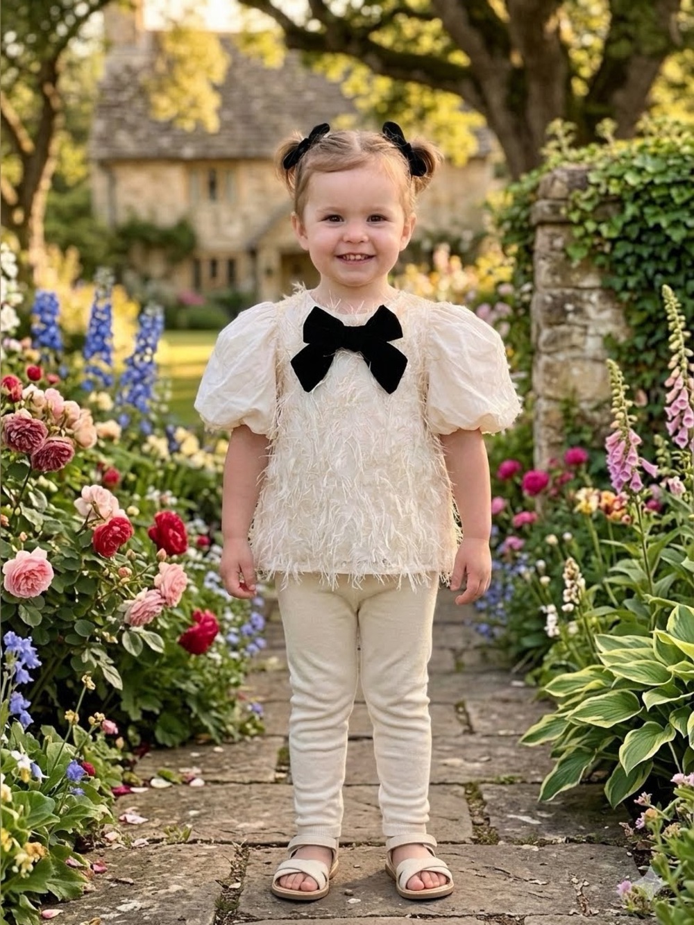 A Loves A Girls Velvet Bow Cream Textured Tinsel Dress Size 2T GUC So Cute 🥰